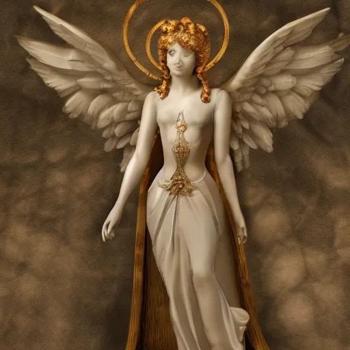 Image similar to a beautiful, elegant and ornate angel of technology