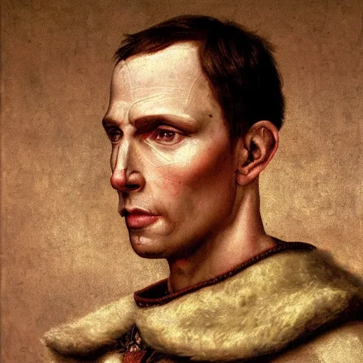 Prompt: Jerma985 in Ancient Rome, detailed, highly detailed, heroic, epic, complex, very detailed, realistic, HD quality, 8k resolution, body and headshot, Oil Painting, Italian Renaissance Painting of Jerma985, Italian Renaissance Painting Style, Renaissance Painting Style, Painting, Trending on Artstation