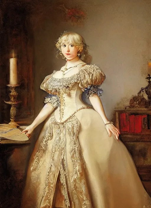 Prompt: misa amane, baroque dress. by rembrandt, ( ( konstantin razumov ) )