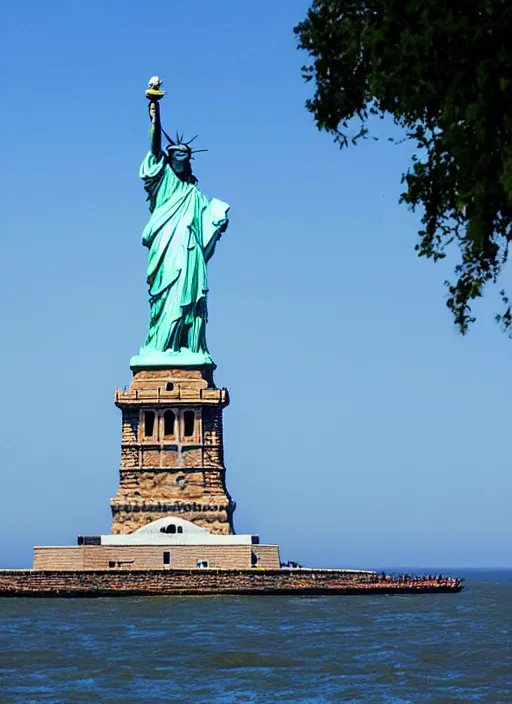 Image similar to the statue of liberty and cristo del corcovado