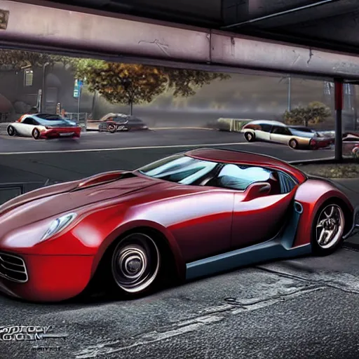 Prompt: photorealistic picture from car garage, city car, need for speed most wanted art style