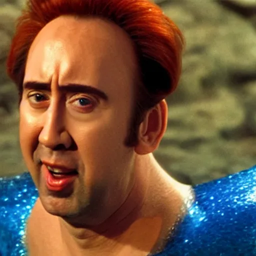 Image similar to nic cage in the little mermaid, disney,