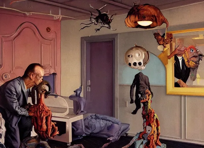 Prompt: a still from the film monsters inc by lucian freud and francis bacon, surreal, norman rockwell and james jean, greg hildebrandt, and mark brooks, triadic color scheme, by greg rutkowski, in the style of francis bacon and syd mead and edward hopper and norman rockwell and beksinski, dark surrealism, open ceiling