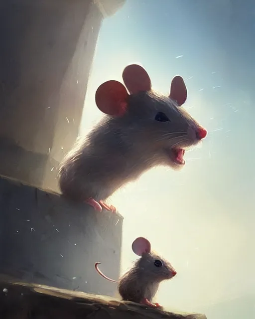 Image similar to viewed from behind, over the shoulder, a cute mouse looks upwards, viewed from behind, digital portrait by greg rutkowski, fantasy art, concept art, by disney concept artists, cinematic lighting, evening light, trending on artstation, cgsociety