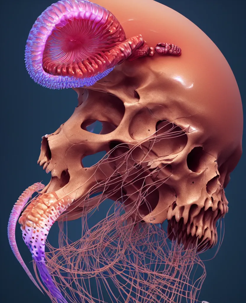 Image similar to goddess close-up portrait animal skull. jellyfish phoenix head, nautilus, orchid, skull, betta fish, bioluminiscent creatures, intricate artwork by Tooth Wu and wlop and beeple. octane render, trending on artstation, greg rutkowski very coherent symmetrical artwork. cinematic, hyper realism, high detail, octane render, 8k