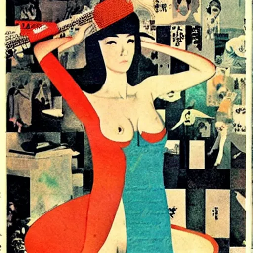 Prompt: 1 9 6 0 s japanese playboy magazine collage by hannah hoch