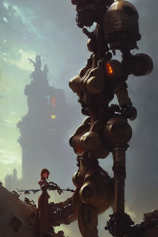 Prompt: a girl and her mech by bayard wu, anna podedworna, gaston bussiere, greg rutkowski, maxim verehin