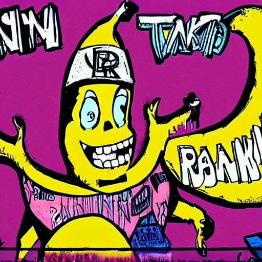 Image similar to punk rock bananas, 8 0 s, cartoon, trending on art station