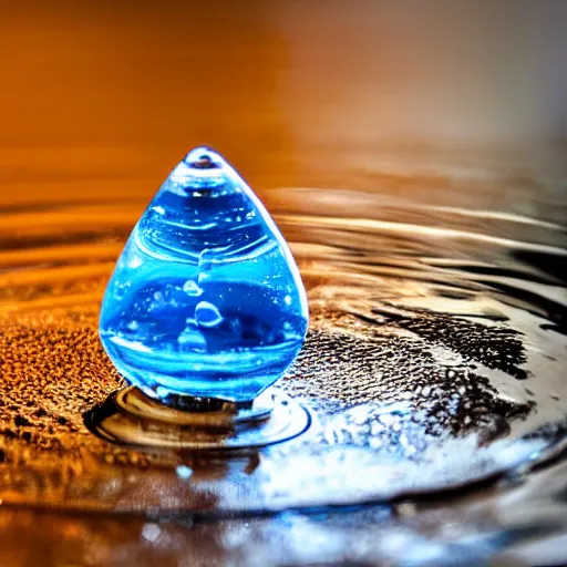 Prompt: a drop of water coming out of a planet-shaped water faucet, bokeh photograph