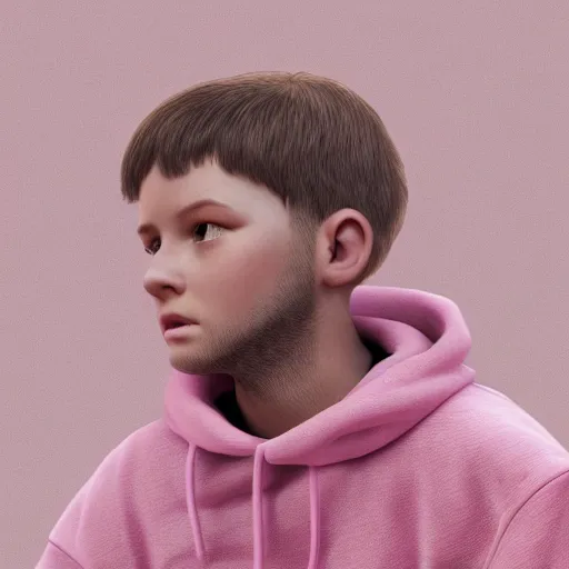 Image similar to ultra realistic illustration, young man in a pink sweatshirt, brown hair, pink bunny ears, cute, highly detailed, artstation, concept art, smooth, sharp focus, octane render, unreal engine 5, hyperrealism