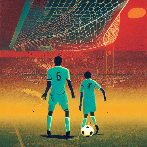 Image similar to illustration of soccer emotions, by Victo Ngai and James Gilleard and Bruce Pennington