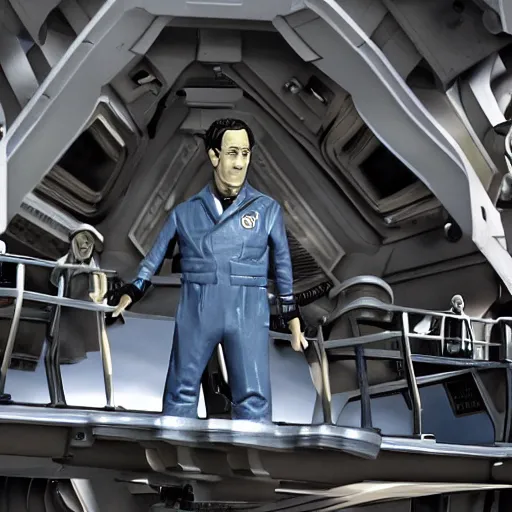 Prompt: Jack Skellingon on the bridge of the USS Enterprise, stop motion, highly detailed,