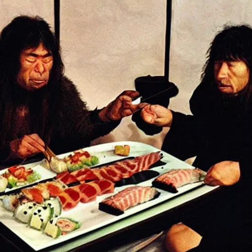 Image similar to neanderthal people in eurasia eating sushi 4 0 0 0 0 years ago