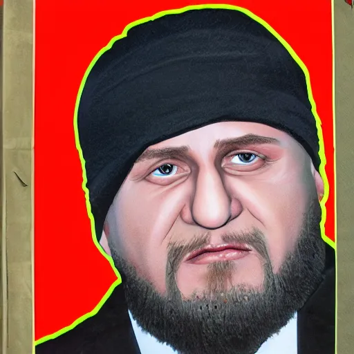 Image similar to ramzan kadyrov became bloody ugly puppet of putin, photo - realistic, color image, 2 k, highly detailed, bodyhorror, occult art