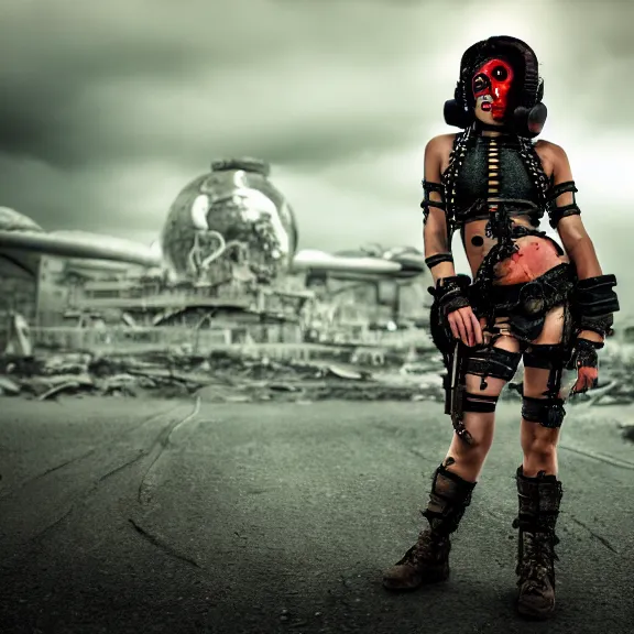 Image similar to full length photo of a very beautiful female atompunk warrior, 8 k, hdr, smooth, sharp focus, high resolution, award - winning photo