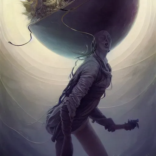 Prompt: shackled in the void, by cgsociety. drive on engines till they weep with corroded pain, charlie bowater and tom bagshaw, insanely detailed, artstation, space art. future pixels, illustration trending on artstation, anime, dark fantasy of the unknown, eldritch horro surrealist painting, by peter mohrbacher