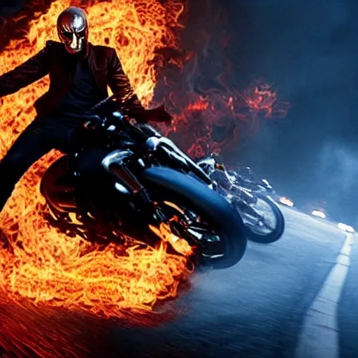Prompt: Keanu Reeves as ghostrider Half skull on fire 4K quality Super Realistic