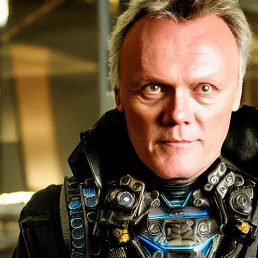 Image similar to Anthony Head as Cyberpunk Uther