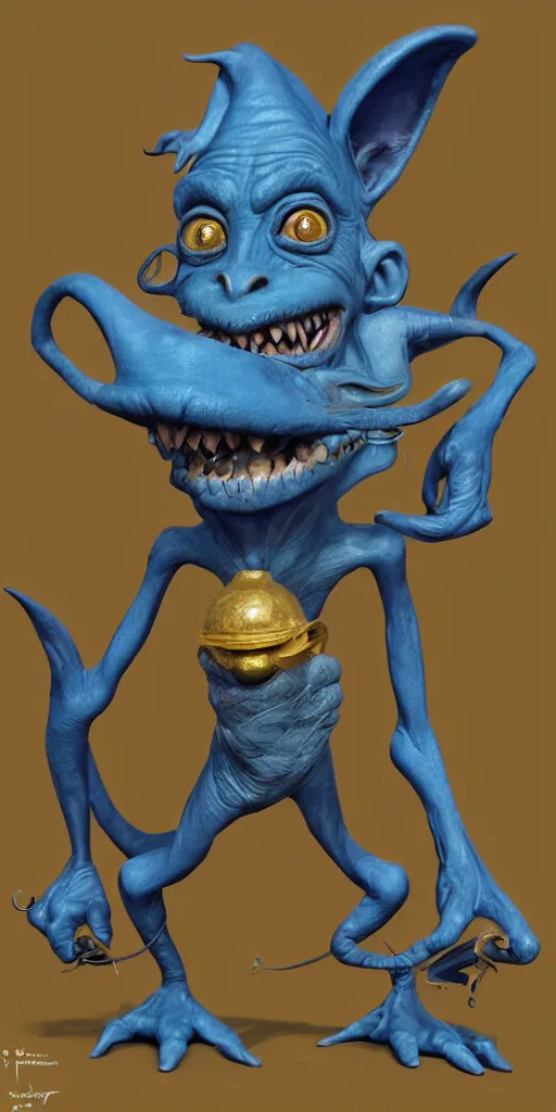 Prompt: a beautiful painted portrait of a happy blue goblin creature with a monocle by james gurney | centered | unreal engine :. 1