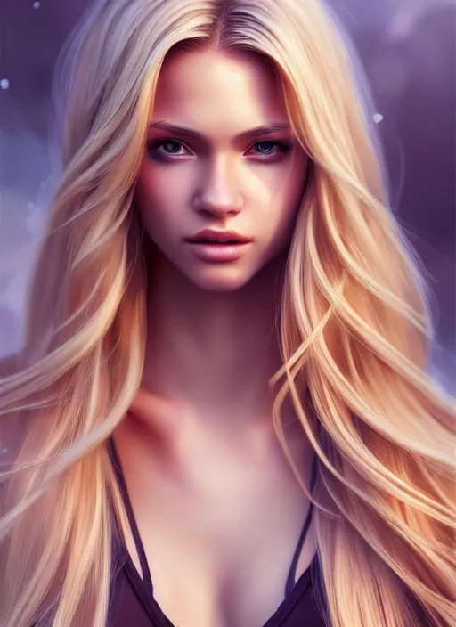 Image similar to photo of a gorgeous female with long blonde hair in the style of stefan kostic, realistic, body shot, sharp focus, 8 k high definition, insanely detailed, intricate, elegant, art by stanley lau and artgerm, floating embers