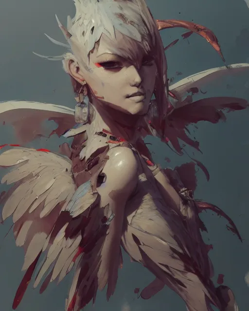 Image similar to concept art of winged, highly detailed painting by dustin nguyen, akihiko yoshida, greg tocchini, 4 k, trending on artstation, 8 k