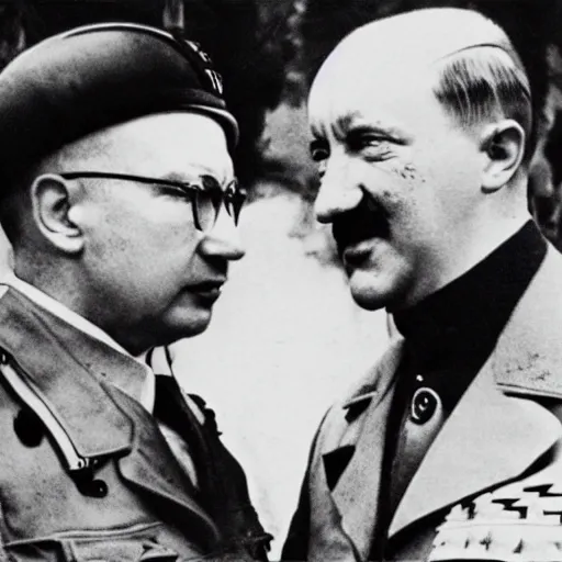 Prompt: UHD photorealistic detailed image of young Nazi Klaus Schwab and Hitler, both wearing extremely intricate clown costumes and detailed, intricate makeup by Ayami Kojima, Amano, Karol Bak, tonalism