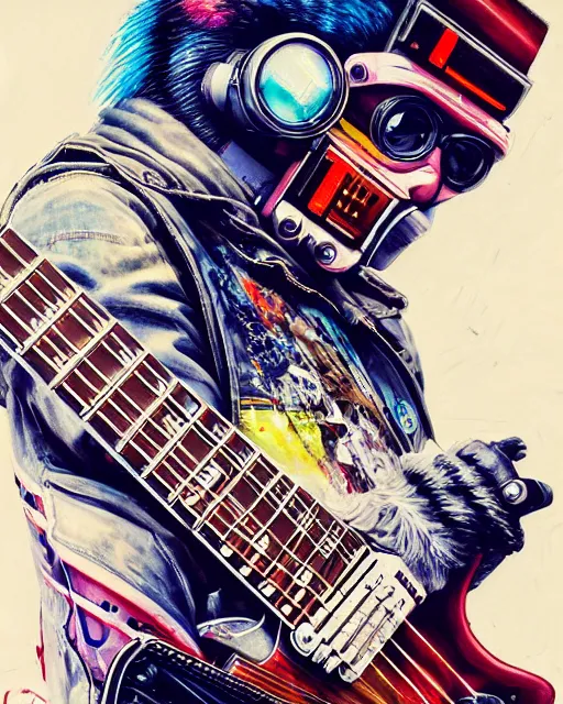 Image similar to a portrait of an anthropomorphic cyberpunk falcon shredding an electric guitar by sandra chevrier, by jon foster, detailed render, tape deck, epic composition, cybernetics, 4 k realistic, cryengine, realistic shaded lighting, sharp focus, masterpiece, by enki bilal