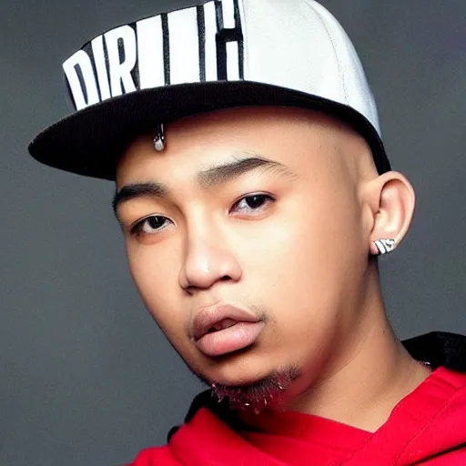 Prompt: drill hip hop album from rapper called'lil budi cakep ', stable image, and realistic