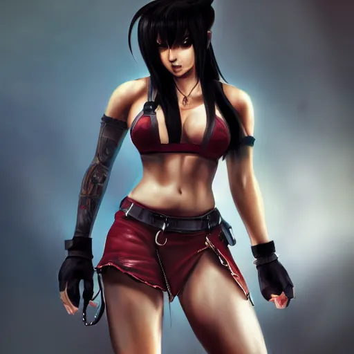 Prompt: high quality concept art of tifa lockhart with tattoos, trending on artstation