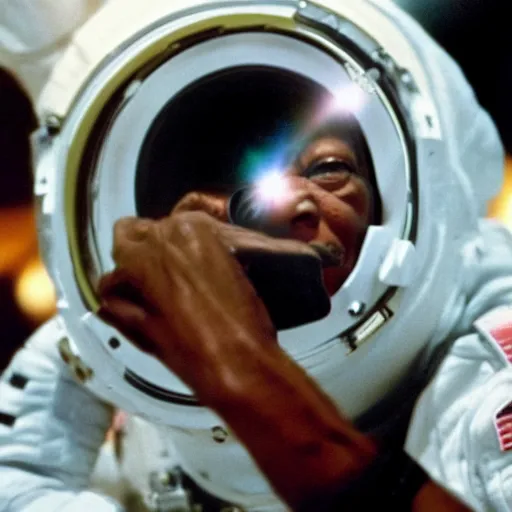 Prompt: a film still of morgan freeman in 2 0 0 1 space oddity