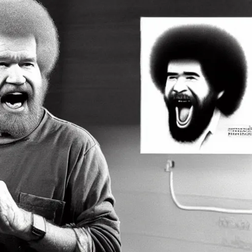 Image similar to bob ross screaming at communism