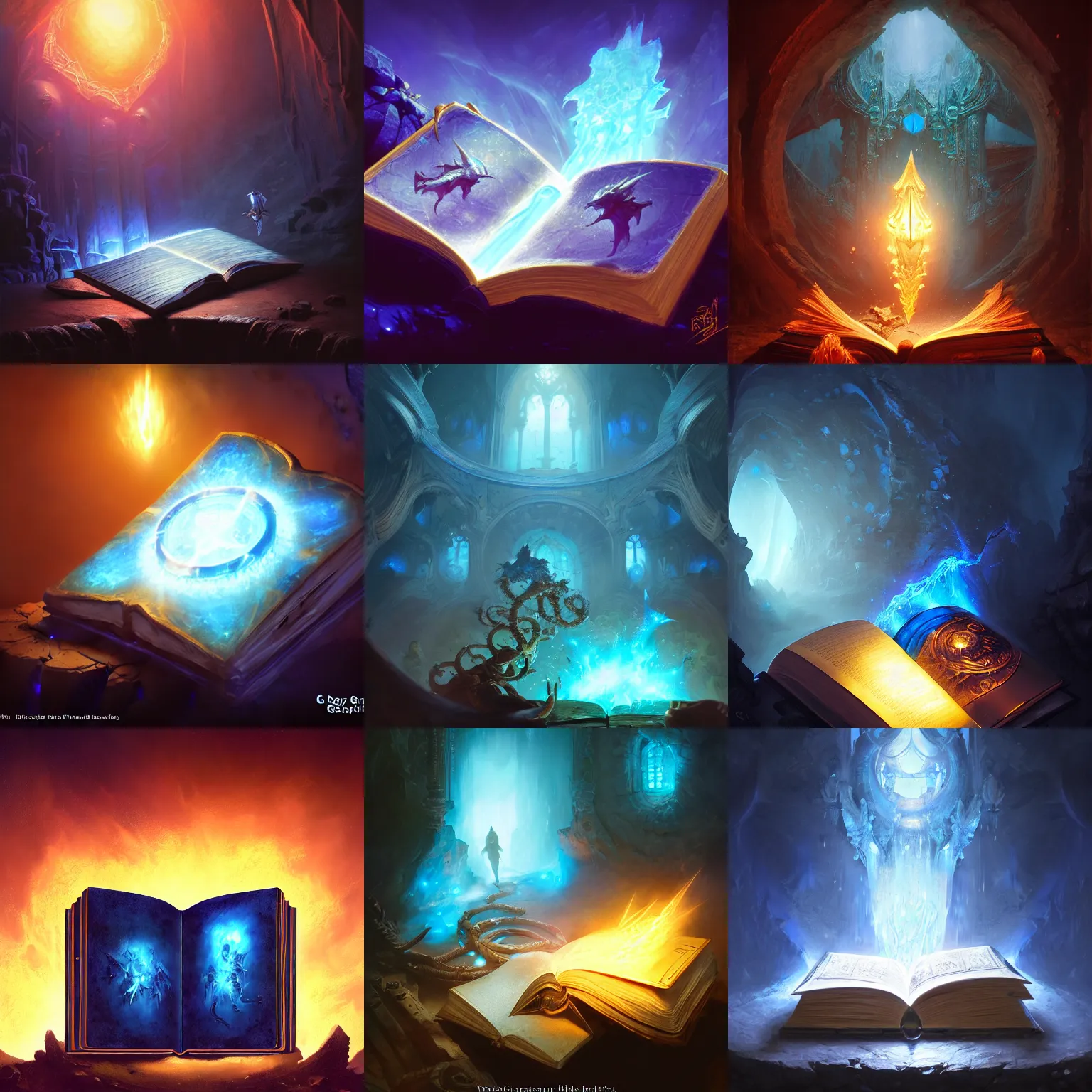 Prompt: magic book with blue crystal in cover, fluid energy, fantasy digital art, octane render, 5 4 s, dungeon background, torchlights, darkness, jesper ejsing, by greg rutkowski, high key lighting, volumetric light, digital art, highly detailed, fine detail, intricate, ornate, complex, octane render, unreal engine, photorealistic