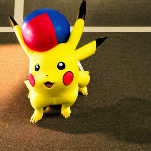 Prompt: pikachu kicking a big ball