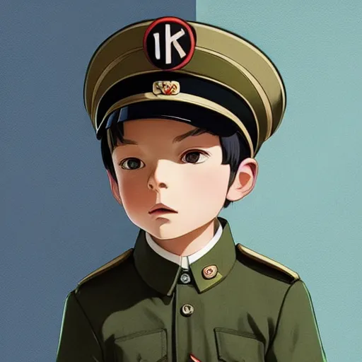 Prompt: portrait of little boy wearing nazi uniform by ilya kuvshinov and anna dittmann and studio ghibli and wlop and rossdraws, digital art, trending on artstation, anime arts, featured on pixiv, blue lighting, hd, 8 k, highly detailed, good lighting, beautiful, epic, masterpiece