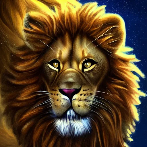 Image similar to tabby cat with lions mane hybrid lion - cat creature character concept detailed luminescent 4 k magical realism painting