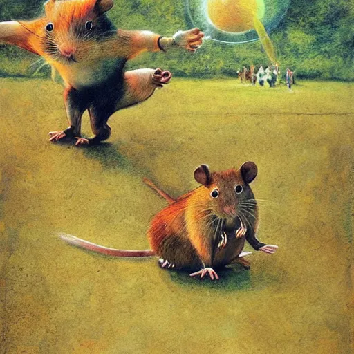 Image similar to Rodent dancing at ozora festival, by Esao Andrews