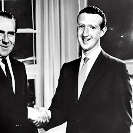 Image similar to photo of richard nixon shaking hands with mark zuckerberg