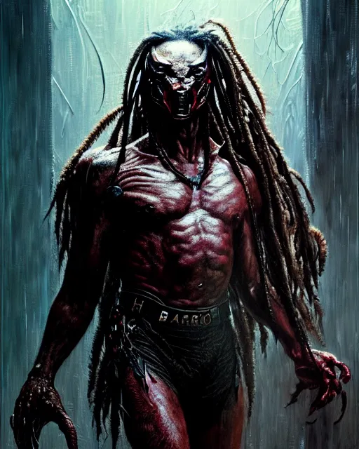 Prompt: a portrait of the predator fantasy character portrait, ultra realistic, cinematic, concept art, wide angle, intricate details, hologram, highly detailed by greg rutkowski, wayne barlowe, simon bisley, arthur rackham