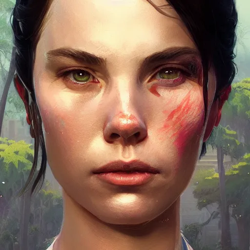 Image similar to highly detailed portrait 💃 in gta v, stephen bliss, unreal engine, fantasy art by greg rutkowski, loish, rhads, ferdinand knab, makoto shinkai and lois van baarle, ilya kuvshinov, rossdraws, tom bagshaw, global illumination, radiant light, detailed and intricate environment