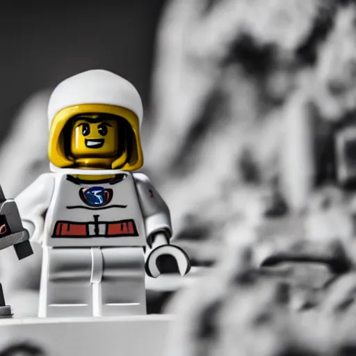 Image similar to closeup shot of lego astronaut standing on a pyramid ( eos 5 ds r, iso 1 0 0, f / 8, 1 / 1 2 5, 8 4 mm, postprocessed, bokeh )