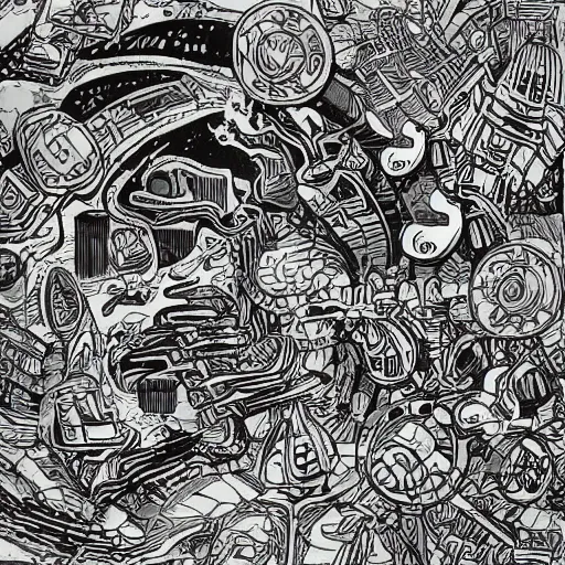 Image similar to scifi panel textures, by jack kirby, flat, vector, seamless, organic ink, black and white only