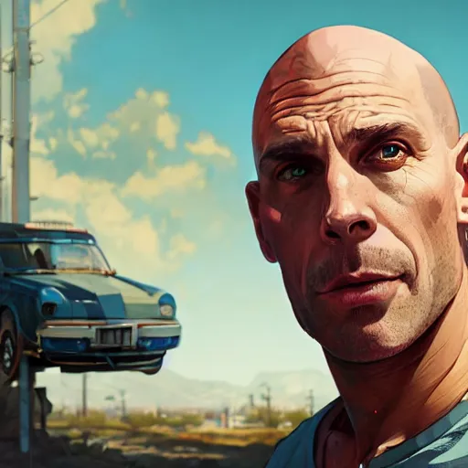 Image similar to highly detailed portrait, johnny sins, in gta v, stephen bliss, unreal engine, fantasy art by greg rutkowski, loish, rhads, ferdinand knab, makoto shinkai and lois van baarle, ilya kuvshinov, rossdraws, tom bagshaw, global illumination, radiant light, detailed and intricate environment