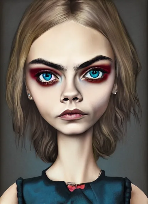 Prompt: cara delevingne as a mark ryden doll, detailed digital art, trending on Artstation