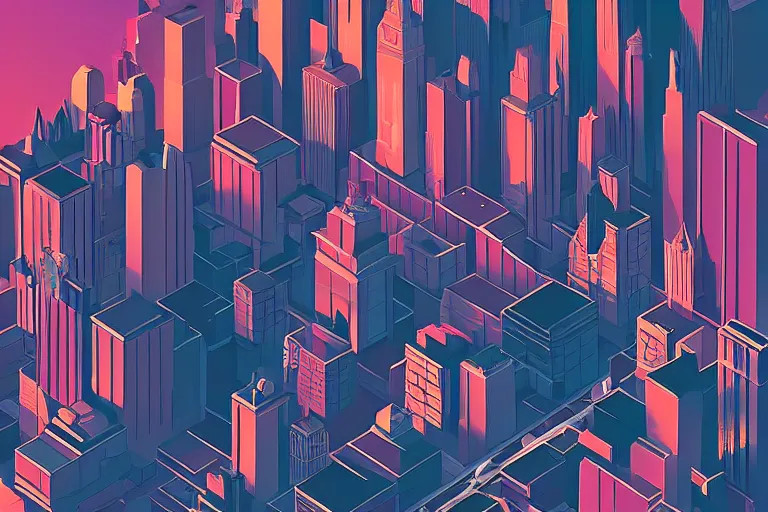 Prompt: stylized geometry new york landscape by night in the style of james gilleard
