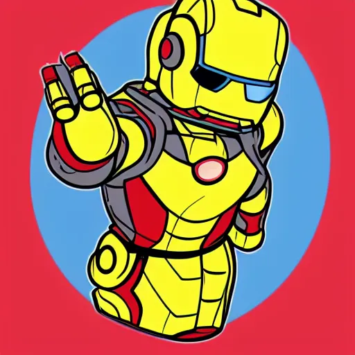 Prompt: A ferret dressed up in an Iron Man suit, sticker illustration