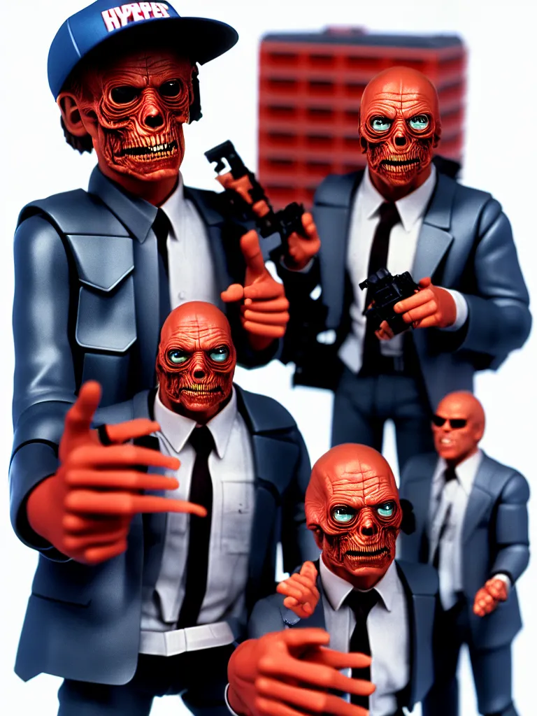 Image similar to hyperrealistic rendering of they live ( 1 9 8 1 ). product photography, action figure, studio lighting, colored gels, colored background