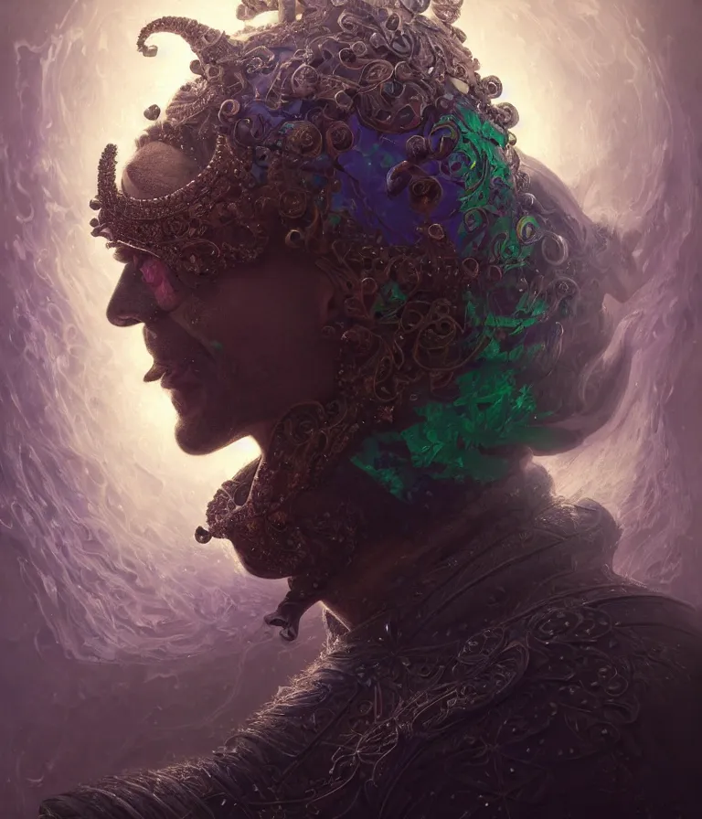 Image similar to front!!! shot of a court jester!!! character, mesmerizing hypercubes, dark holography!!!, future, oil slick, crystalline edges, (((intricate))), elegant, highly detailed, centered, (((artstation, concept art, smooth, sharp focus, artgerm, Tomasz Alen Kopera, Peter Mohrbacher, donato giancola, Joseph Christian Leyendecker, WLOP, Boris Vallejo))), ((raytracing)), mugshot!!!!!, ugly!!!!!!, octane render, nvidia raytracing demo, octane render, nvidia raytracing demo, octane render, nvidia raytracing demo, grainy, muted, 8K, digitalblasphemy, metatron