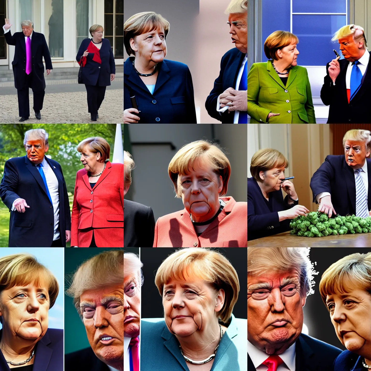Prompt: Angela Merkel and Trump smoking weed together