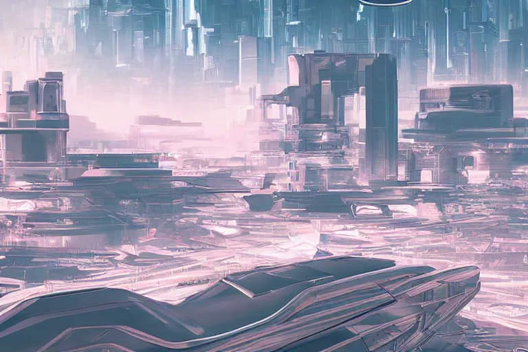 Image similar to soft clean chrome geometric landscape, cyberpunk, cinematic, retrofuturism, sci - fi, hyper realism, vaporwave aesthetic, extremely detailed, intricate, digital art