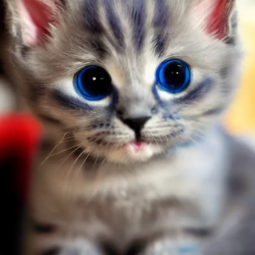 Image similar to a babies's blue kitten made of plush with lovely cute eyes